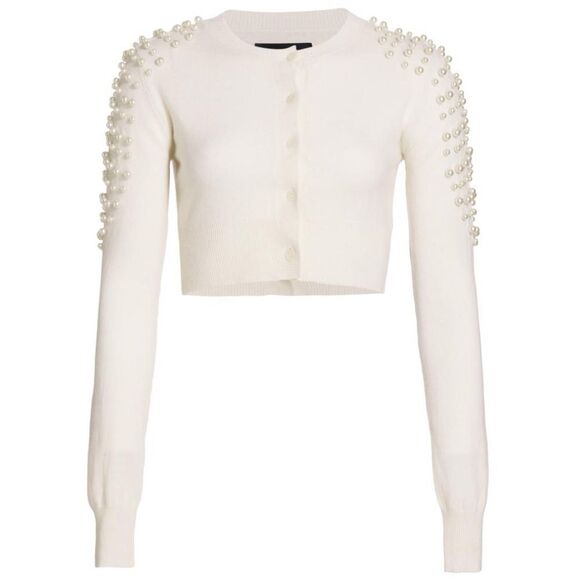 LE SUPERBE Women's Hailey Cropped Wool-blend Cardigan in  Ivory Size Medium - Picture 1 of 6